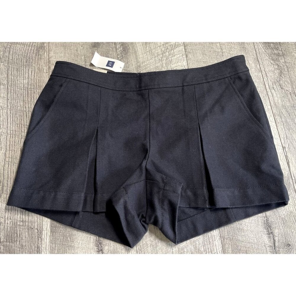 GAP Tweed Shorts Womens 10 Blue Pleated Side Zip Dressy Cotton Lined Pockets NEW
